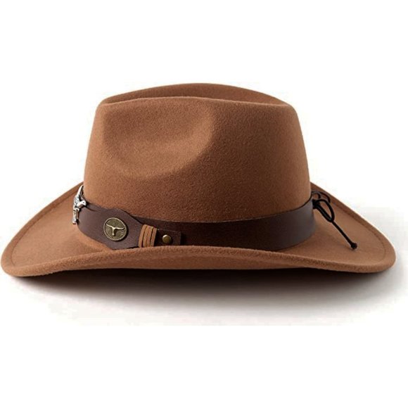 NEW Coffee Brown Bull Accent Faux Leather Band Felt Cowboy Cowgirl Western Hat - Picture 3 of 9